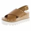 Discount 🎁 Stella McCartney Percy 👩 Womens Faux Leather Wood Wedge 🩴 Sandals 🛒